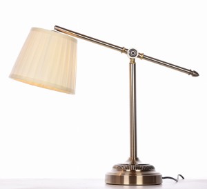 FLORIO lampa biurkowa stolikowa mosiężna z kremowym abażurem E27