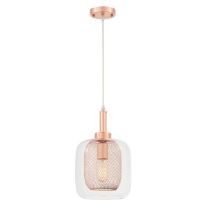 BESSA lampa wisząca klosz zewnętrzny szkło przezroczyste klosz wewnętrzny różowo-złota siatka E27