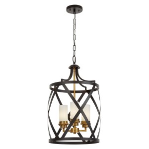 ASTILA W3 lampa sufitowa loft czarny/mosiądz klosze szkło mleczne 3xE14