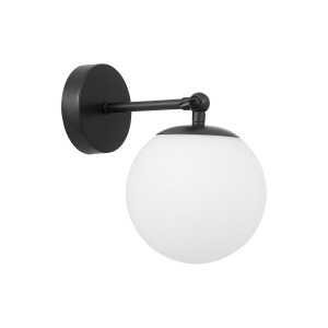 FREDICA W1 kinkiet czarny klosz kula mleczna fi 15cm 1xE27 regulowany