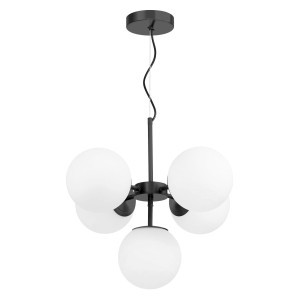 STELVIO W5 zwis czarny bklosze kule mleczne fi 15cm 5xE27