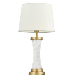 VILLANOVA lampa stołowa glamour podstawa szklane rurki i mosiądz abażur biały E27