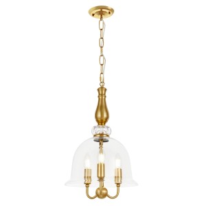 MILEO W3 lampa wisząca mosiężna klosz szklany przezroczysty 3xE14