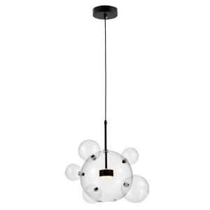 NERONI W6 lampa wisząca czarna transparentne kule szklane w różnych rozmiarach LED 2x5W