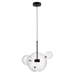 NERONI W4 lampa wisząca czarna transparentne kule szklane w różnych rozmiarach LED 2x5W