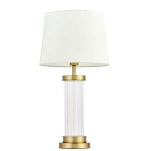 LA BOTTE lampa stołowa glamour podstawa szklane rurki proste i mosiądz abażur biały E27