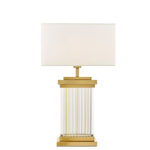 DAVOS elegancka lampa stołowa podstawa szklane rurki proste i mosiądz abażur biały E27