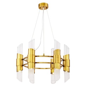 CHARLSTON W6 lampa wisząca mosiądz klosze szklane rurki 12xG9