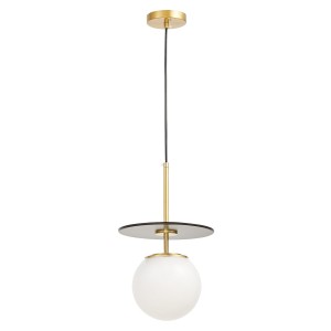DALTONA W1 lampa wisząca mosiądz klosz kula biała ozdobny czarny dysk E27