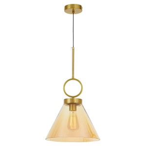 FERMINI lampa wisząca mosiądz klosz szkło stożek bursztynowy E27