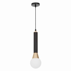 FOLINO W1 nowoczesna lampa wisząca czarna dodatki złote klosz kula biała G9