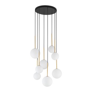 KARO lampa wisząca 8xG9 mleczna kula wykończenie czarno-złote