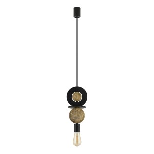 DROPS WOOD E lampa wisząca czarno-złota sklejka 1xE27
