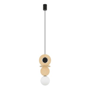 DROPS WOOD A lampa wisząca naturalne drewno klosz kula biała 1xG9