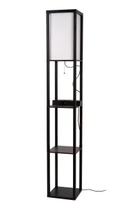 Menno lampa podłogowa z półkami czarna abażur krem 1xE27 z ładowarką USB i indukcyjną