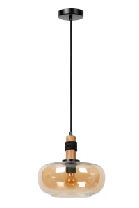 Ilona lampa wisząca czarna klosz szkło amber fi 30cm 1xE27