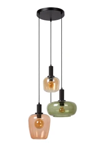 Ilona lampa wisząca czarna na kole klosze szkło amber/róż/zieleń fi 18cm/22cm/30cm 3xE27