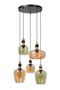 Ilona lampa wisząca czarna na kole klosze szkło amber/róż/zieleń fi 18cm/22cm/30cm 5xE27