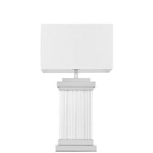 DAVOS elegancka lampa stołowa podstawa szklane rurki proste wykończenie chrom abażur biały E27