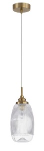 AHIGAL LE41850 Lampa wisząca nowoczesna złota z żebrowanym kloszem z przezroczystego szkła Elegancka