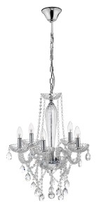 CARACAS LE42294 Klasyczna lampa wisząca Pięcioramienna z kryształowymi kroplami Elegancka lampa o smukłym kształcie