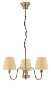 GUATIRE LE42382 Trzyramienna lampa wisząca Klasyczny design Krzywe ramiona Abażury z tkaniny Antyczny brąz