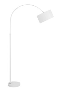 PALPALA LE42525 Biała lampa podłogowa o łukowatym ramieniu i prostym cylindrycznym abażurem Elegancka lampa