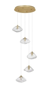 NAYARIT lampa wisząca kaskada złota 5xG9 ze szklanymi kloszami o nieregularnych kształtach