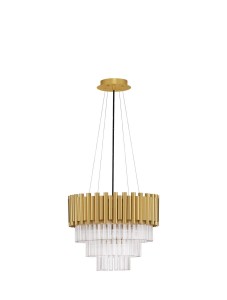 ACATEN LE43564 Nowoczesna lampa wisząca Złota z kryształowymi elementami Pięciopunktowa lampa o cylindrycznym kształcie