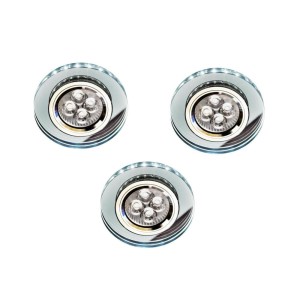 ZESTAW TRZECH OPRAW SS-23 CH/TR+WH GU10 50W+LED SMD 230V BIAŁY 2,1W CHROM OPR. STROP. STAŁA OKRĄGŁA SZKŁO TRANSPARENTNE