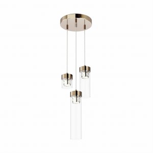 GEM lampa wisząca 3xG9 francuskie złoto przezroczysty kryształ klosz szklany