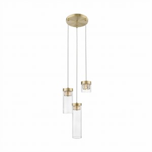 GEM lampa wisząca 3xG9 antyczne złoto koniakowy kryształ klosz szklany