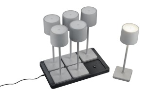 FERNANDEZ zestaw 6 szt szarych lamp stolikowych LED 1,5W CCT IP54 ładowarka w komplecie