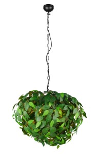 LEAVY lampa wisząca fi 70cm zielone listki na gałązkach 4xE14 wykończenie czarne