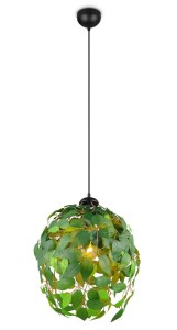 LEAVY lampa wisząca fi 38cm zielone listki na gałązkach 1xE27 wykończenie czarne