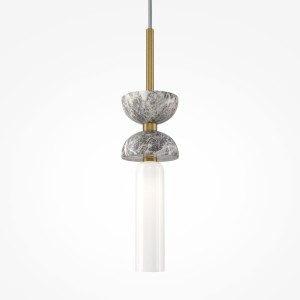 KYOTO lampa wisząca szary marmur z białym kloszem wykończenie złote 1xG9 MOD178PL-01GR
