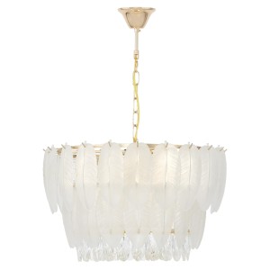 CAVALINI lampa wisząca złota z kloszami w kształcie piór fi 50cm 9xE14