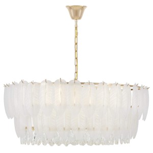 CAVALINI lampa wisząca złota z kloszami w kształcie piór fi 80cm 16xE14