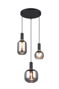 DIVA lampa wisząca czarna różne klosze z dymionego szkła 3xE27