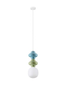 VILROSA LE44563 Lampa wisząca ceramiczna podwójna skandi z mlecznym kloszem niebieska/zielona