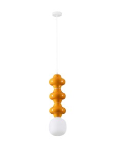 VILROSA LE44567 Lampa wisząca ceramiczna potrójna skandi z mlecznym kloszem pomarańczowa