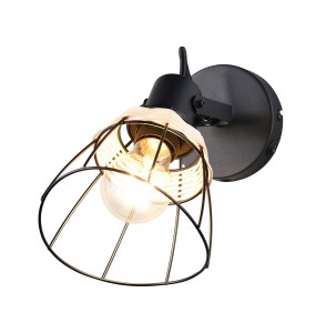 JEROME R86231732 kinkiet czarny z rattanem regulowany 1xE27 z wyłącznikiem