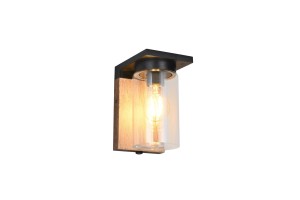 ARDILA 211660135 kinkiet zewnętrzny imitacja drewna / czarny mat klosz szklany cylinder czujnik zmierzchu 1xE27 IP44