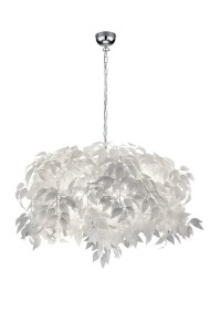 LEAVY lampa wisząca fi 70cm białe listki na gałązkach 4xE14 wykończenie chrom