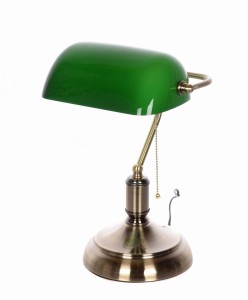 BANKER CLASSIC lampa biurkowa mosiężna klasyczna bankierska z zielonym kloszem E27