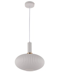 FLORI lampa wisząca biała szklana klosz prążkowany biały spłaszczona kula E27