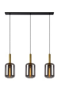 JOANET lampa wisząca listwa czarno-złota 3xE27 klosz szklany dymiony fi 22cm