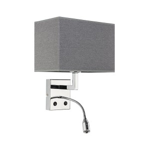 HOTEL LED kinkiet chrom abażur prostokątny szary 1xE27 z lampką do czytania LED 2,2W