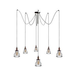 WORKSHOP lampa wisząca loftowa 6xE27 czarna z dodatkiem miedzi