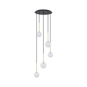 KARO lampa wisząca 5xG9 mleczna kula wykończenie czarno-złote
